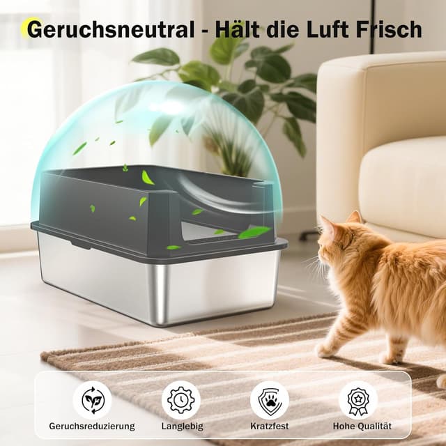 Detalle de MIXJOY Katzenklo Edelstahl XL (28 l) mit hohem Rand, auslaufsicher, 56,5 x 36,5 x 25,5 cm