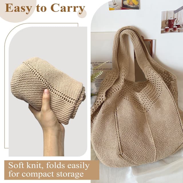 Detalle 2 de Mabecol Sac de plage femme en polyester tricoté, grand cabas à bandoulière