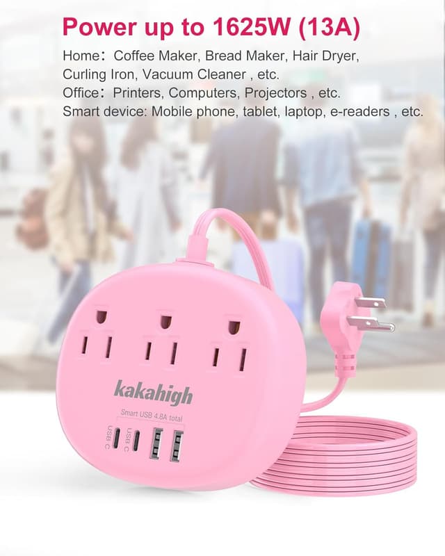 Detalle de Kawaii Power Strip 1625W 5 Ft Pink