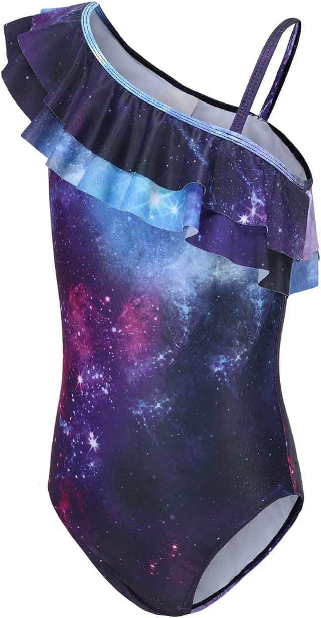 Detalle de Einteiliger Badeanzug für Mädchen mit Hawaiian-Print und Rüschen-Optik