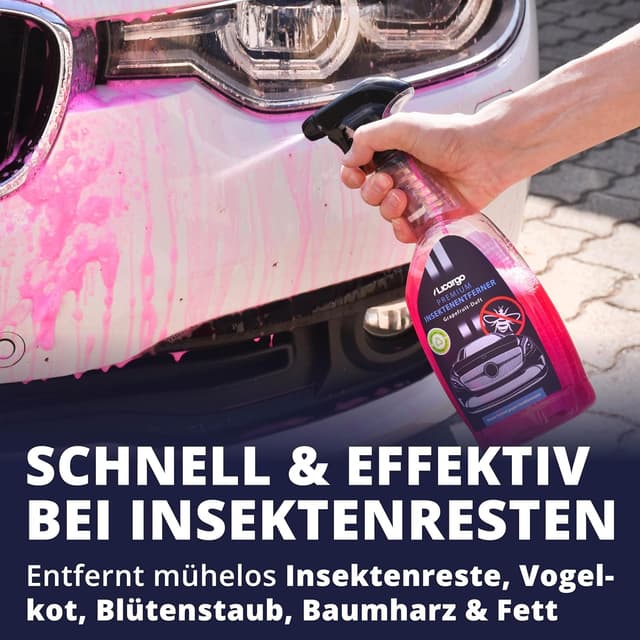 Detalle de LICARGO Insektenentferner Auto 750 ml – Insekten-, Vogelkot- und Flugrostentferner für Glas, Lack, Chrom & Kunststoff