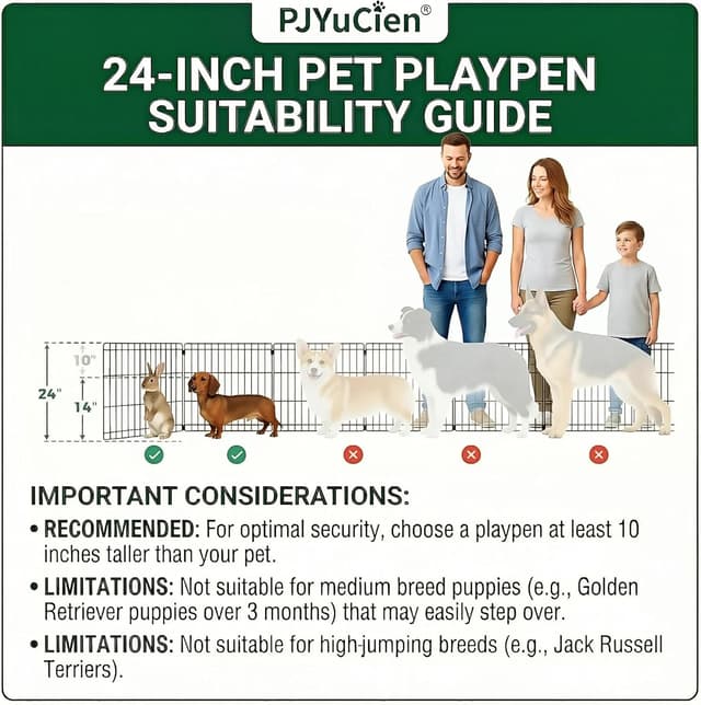 Detalle de PJYuCien Dog Playpen with Bottom Pad (Metal Foldable Exercise Pen, 8 Panels) — 24" H x 24" W Panels, Black
