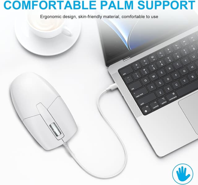 Detalle 2 de LOONASA USB-C Wired Mouse (Optical) – silent, ambidextrous design for laptop, MacBook, Android & PC