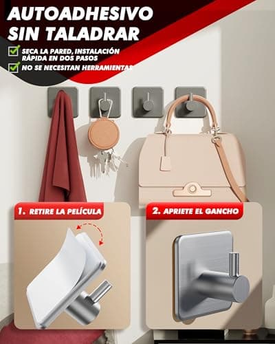 Detalle de Auxmir Ganchos adhesivos para pared 6 piezas
