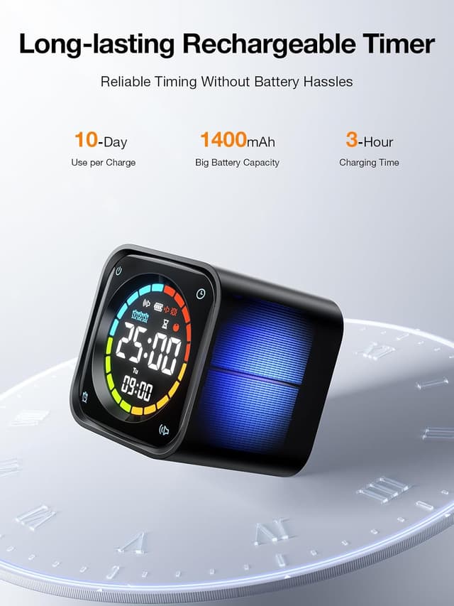 Thumbnail 6 de Ticktime TK3 Pomodoro Timer Cube (Desk Productivity Timer) with 5/10/30/60 Presets, Custom Countdown, Stopwatch, Clock & 3 Alarms