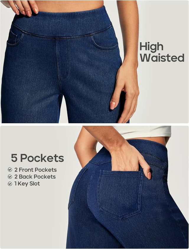 Detalle de Heathyoga Wide Leg Jeans for Women (High Waist Pull-On, Stretch Denim)