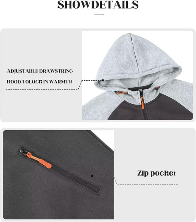 Detalle de Elainone Men’s Zip-Up Hoodie Fleece Lined Colour Block (Regular Fit) for Outdoor, Gym & Everyday Wear