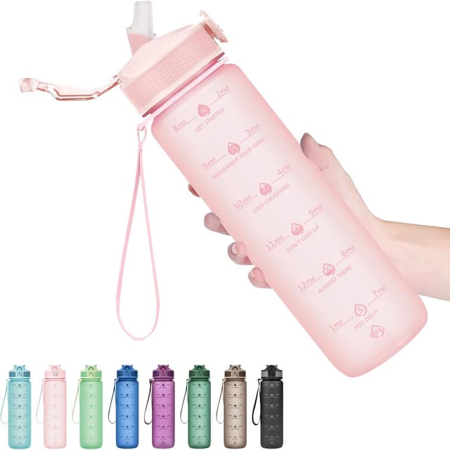 Detalle de Hyeta 32oz Water Bottles with Straw (with motivational time-to-drink markings)