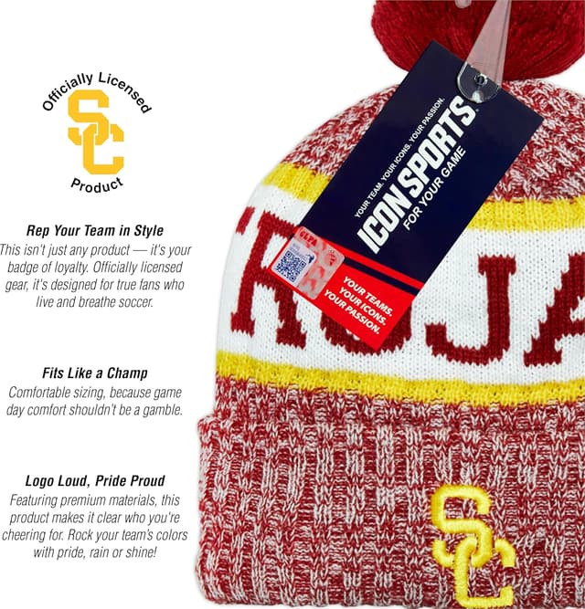 Detalle de Icon Sports Officially Licensed NCAA Soccer Beanie (USC Trojans) — Unisex Adult