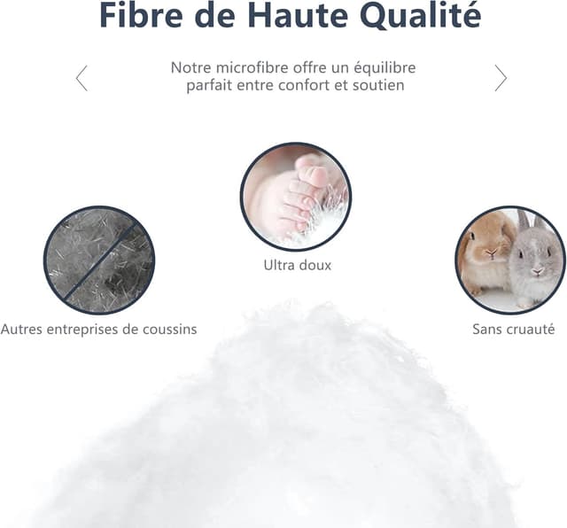 Detalle de Lot de 2 oreillers TESQ 60x60 cm Confort moelleux, hypoallergéniques et lavables