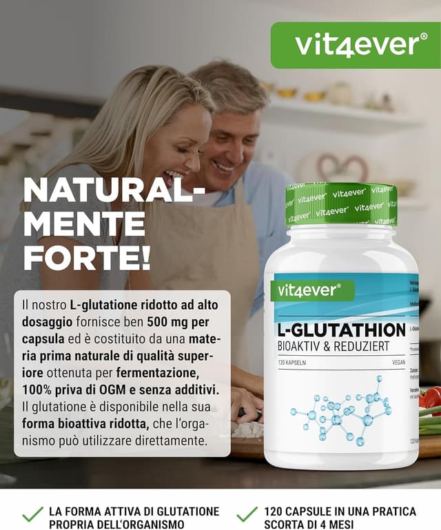Detalle 2 de L-Glutatione ridotto 500 mg 120 capsule vegane premium (fermentazione)