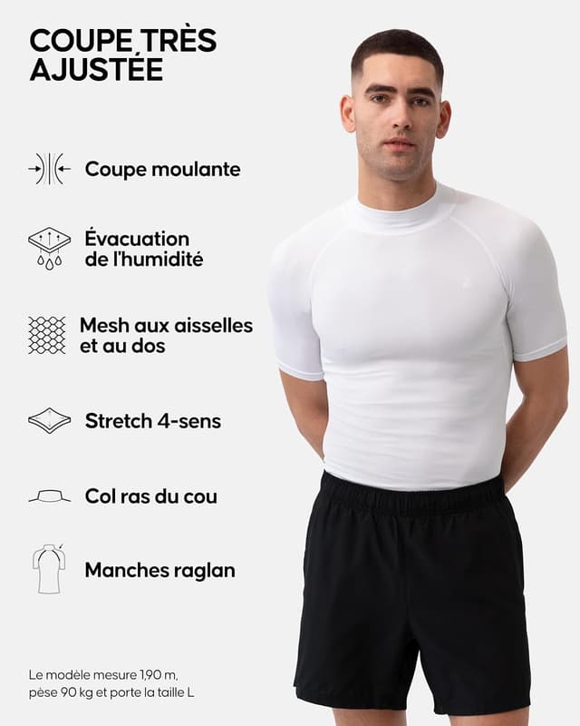Detalle 2 de Danish Endurance Lot de 2 t-shirts de compression pour homme à séchage rapide