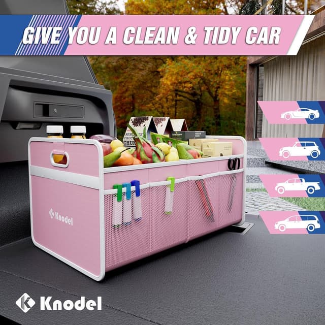 Detalle 1 de K KNODEL Kofferraum Organizer (klappbar) mit verstärkten Griffen – 50 × 31 × 26 cm, Klein, Rosa