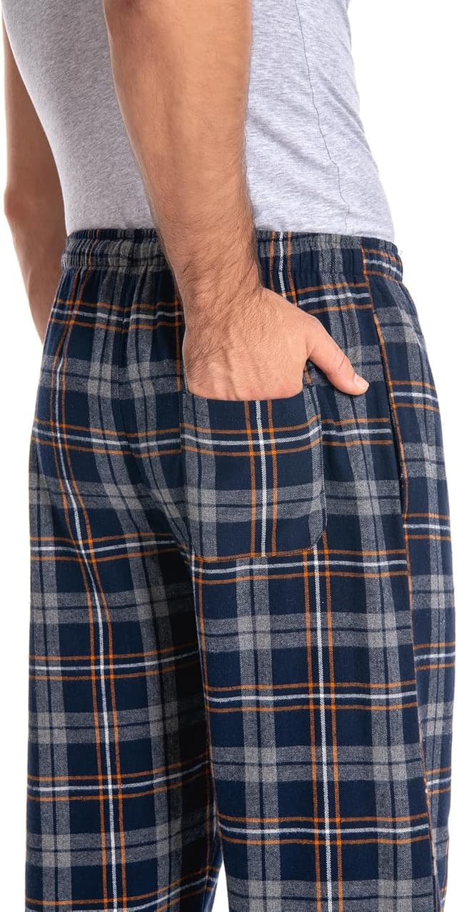 Detalle de JTPW Men’s 100% Cotton Flannel Pyjama/Lounge Bottoms with Pockets – Plaid, Relaxed Fit