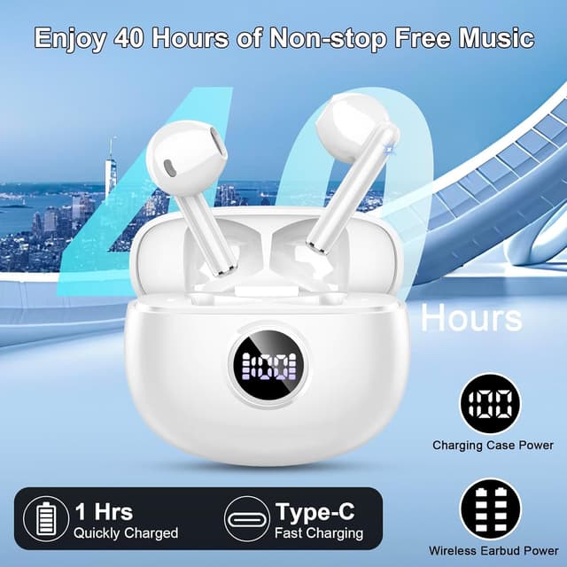 Detalle 2 de Auriculares Bluetooth 5.3 HiFi 40H blanco