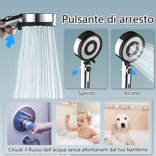 Thumbnail 6 de Nafall Soffione doccia ad alta pressione con filtro 5 modalità