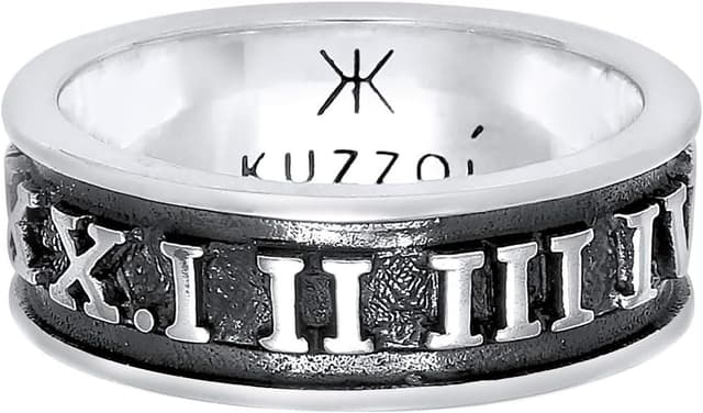 Detalle 2 de Kuzzoi Anello da uomo in argento Sterling 925 ossidato con numeri romani (stile romano antico) misura 60–66