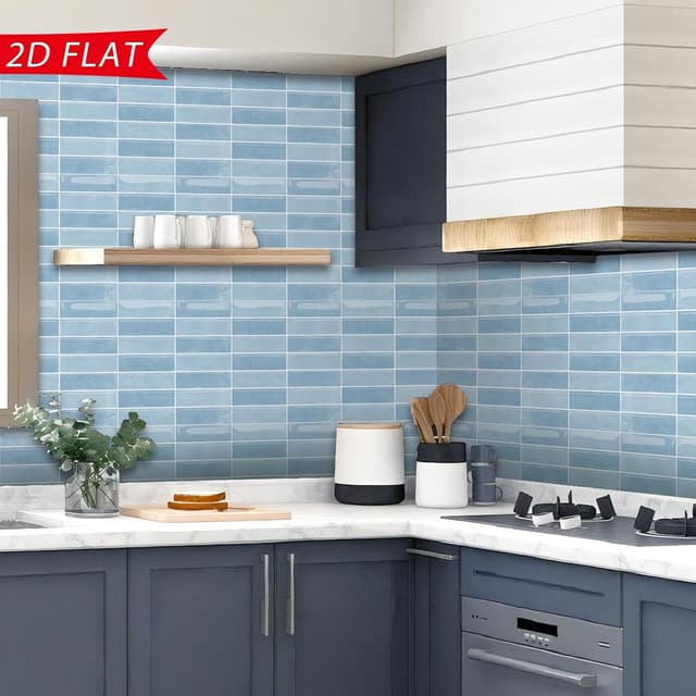 Detalle 2 de TOARTi 10 Sheets 2D Self Adhesive Wall Tiles (12×12 inch) in Sky Blue – Peel & stick splashback style decals