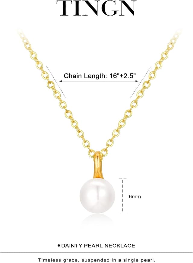 Detalle de TINGN Vergoldete Perlenkette Damen (14 Karat) – eleganter Choker mit Perlenanhänger