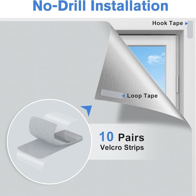 Detalle de Valquid Blackout Blind 200×145cm stick-on blackout blind with Velcro, grey temporary room darkening