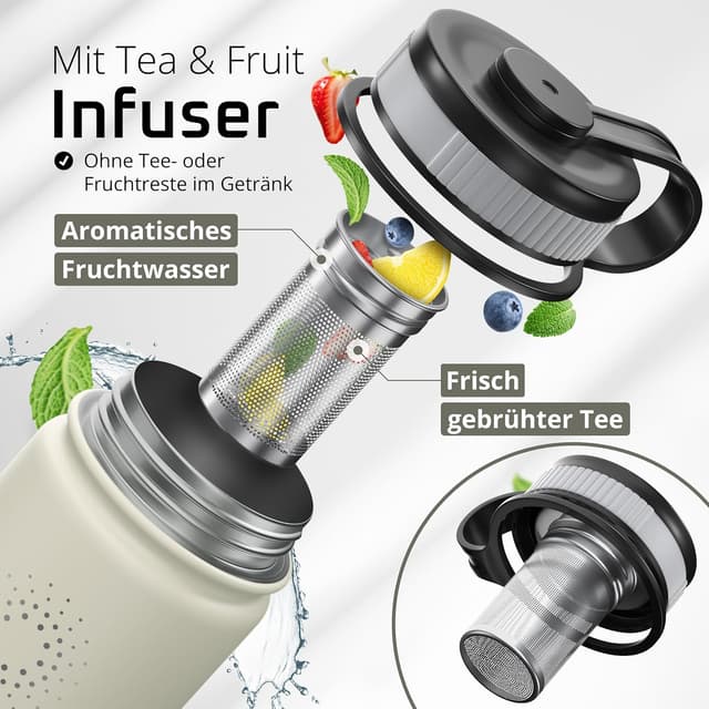 Detalle de ACTIVE FLASK Edelstahl-Trinkflasche mit Strohhalm und 3 Deckeln – auslaufsicher, BPA-frei