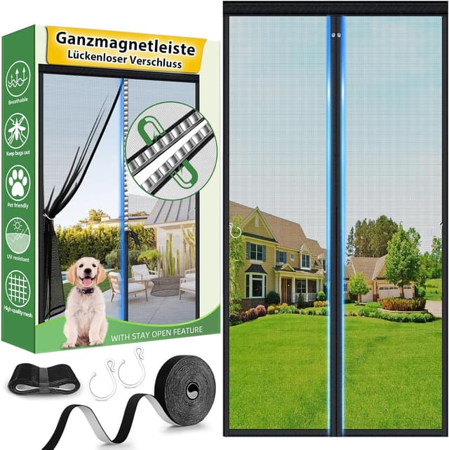 Detalle de HOFUDON Fliegengitter Balkontür mit Magnetverschluss 90x200 cm – durchgehende Magnetleiste, ohne Bohren