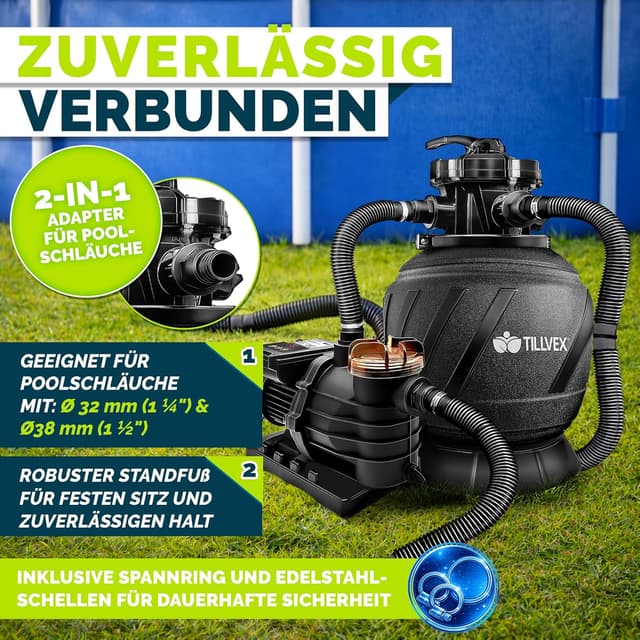 Thumbnail 6 de tillvex AquaBlack Pro Sandfilteranlage mit Timer (10 m³/h) inkl. 7-Wege-Ventil & Filterbällen
