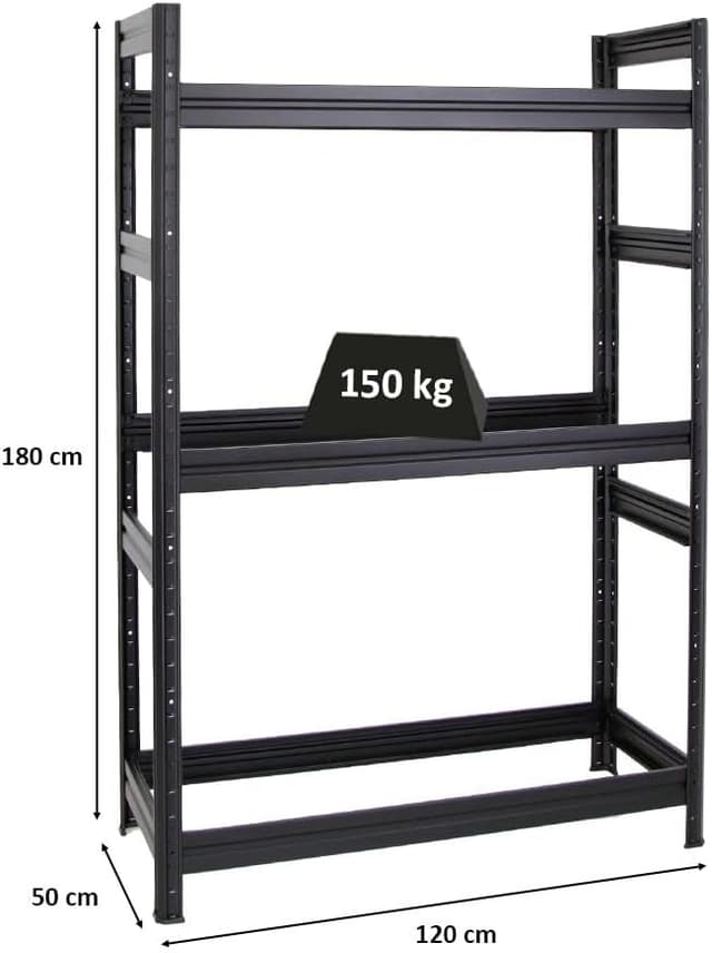 Detalle de PROREGAL Reifenregal Dino (180×120×50 cm) für bis zu 12 Reifen, Schwerlast-Fachlast 150 kg – Schwarz