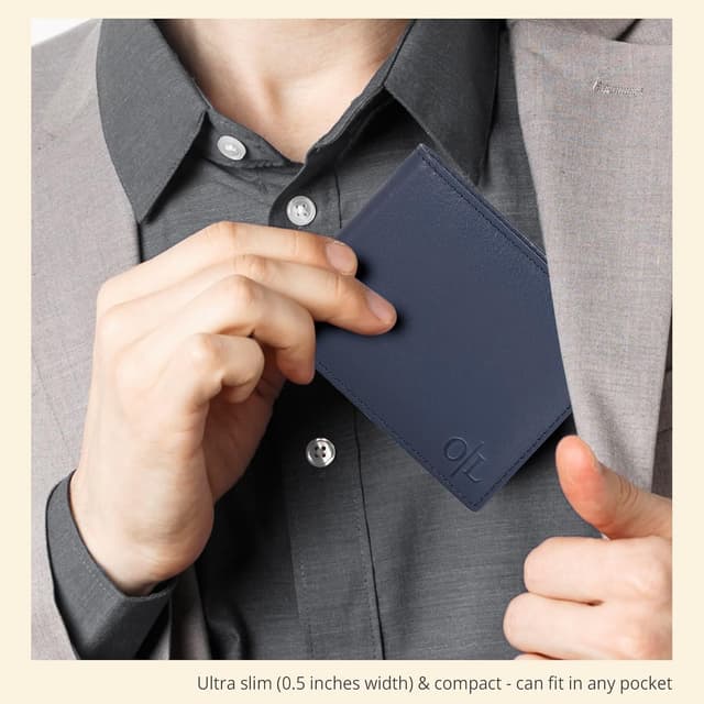 Detalle 2 de Real Slim Leather Wallet for Men RFID Blocking Slim Bifold Thin Wallet