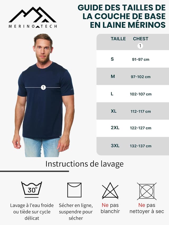 Detalle 2 de Merino.tech Merinos Homme Tee shirt 165 g/m²