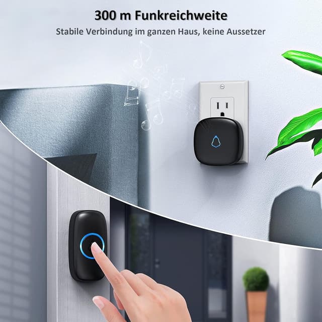 Detalle 2 de SECRUI Funkklingel für Haustür mit 2 Empfängern & 1 Sender, 58 Melodien, 5 Lautstärken, LED, IP55