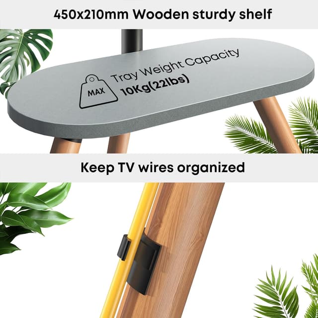 Detalle de PUTORSEN TV Ständer im Staffelei-Design (Dreibein) für 43–65 Zoll, höhenverstellbar, VESA bis 400×400, 35 kg Tragkraft, Schwarz/Nussbaum