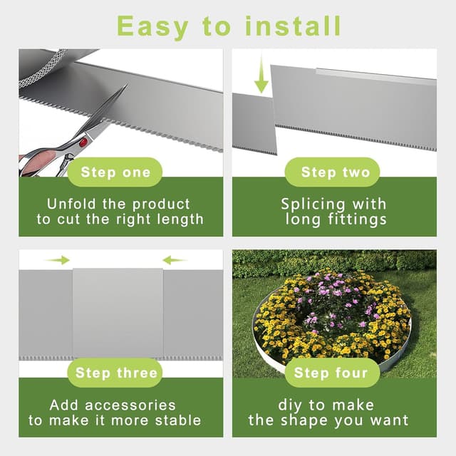 Detalle 2 de ACXIN Metall-Rasenkante 15 cm hoch (verzinkte Oberfläche) – flexible Beeteinfassung für Mähkante & Baumring