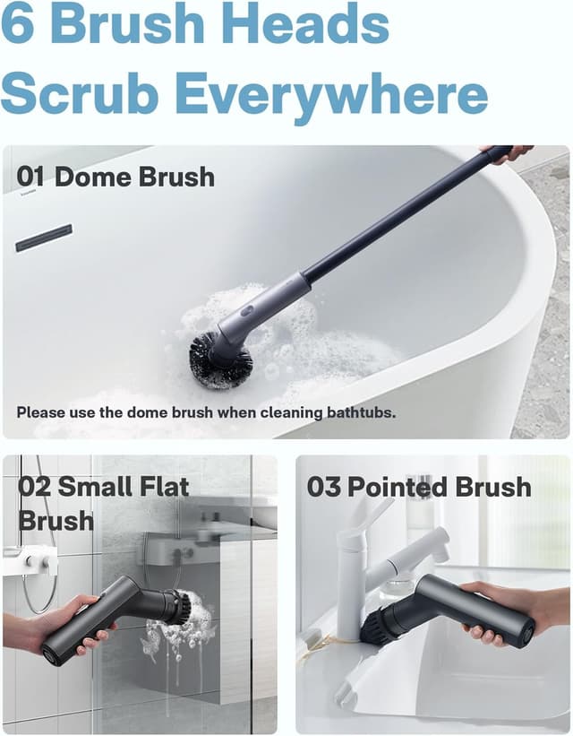 Detalle 2 de HOTO cordless electric spin scrubber brush 6 heads