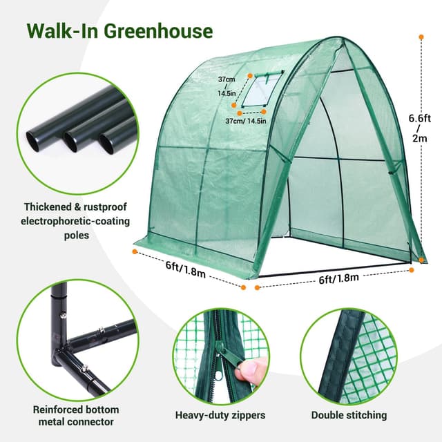 Detalle 1 de Ohuhu polytunnel greenhouse 180x180x200 cm