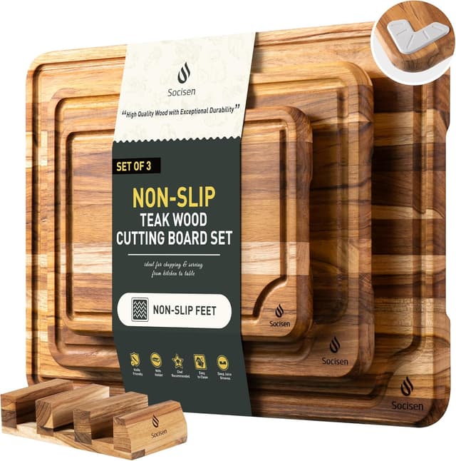 Detalle de Teak Wood Cutting Board Set 3-Pack 🍽