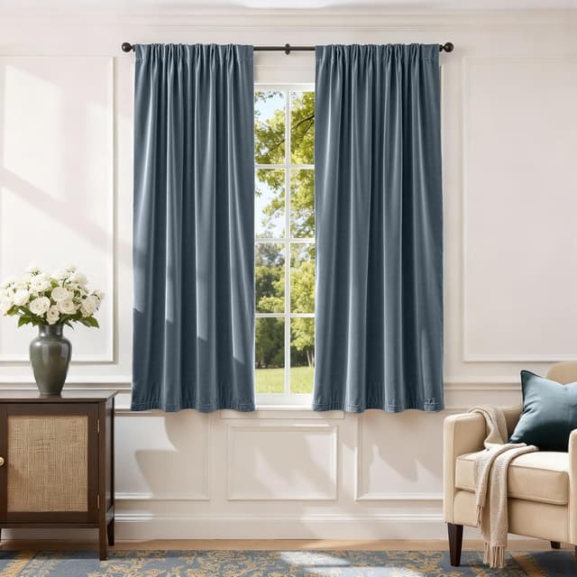 Detalle de Lazzzy Velvet Blackout Curtains (Dark Slate) — Thermal Insulated Room Window Drapes, Rod Pocket, 2 Panels (52" x 63")