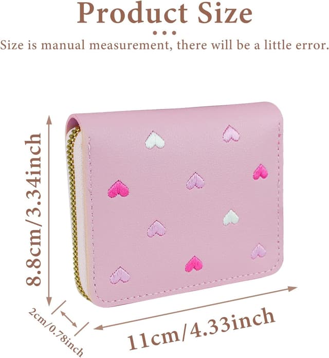 Detalle 2 de FuninCrea Ladies Purse Wallet with Star Pendant (Pink PU Leather) – zipper coin pouch and card slots