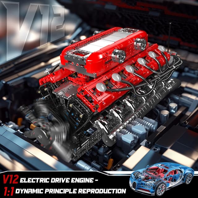 Detalle de Mould King 10169 Technik V12 Motor – Motorbausatz mit 12 Zylindern (3.472 Teile)