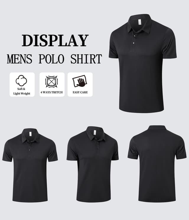 Detalle de ZENGVEE 1/3/5 Pack Men’s Polo Shirts – Breathable Quick-Dry Golf Polos with 3 Buttons