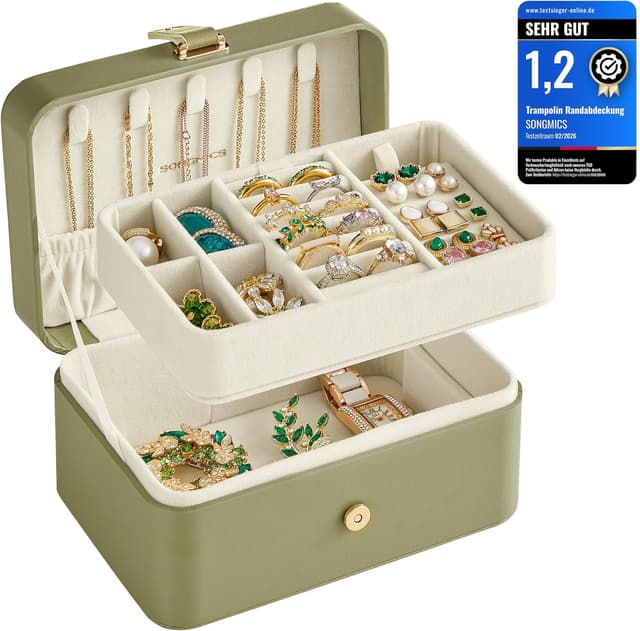 Detalle de SONGMICS GISELLA Reise-Schmuckkästchen JBC166C02 mit 2 Ebenen und Magnetverschluss (11,6 x 16 x 7,5 cm)