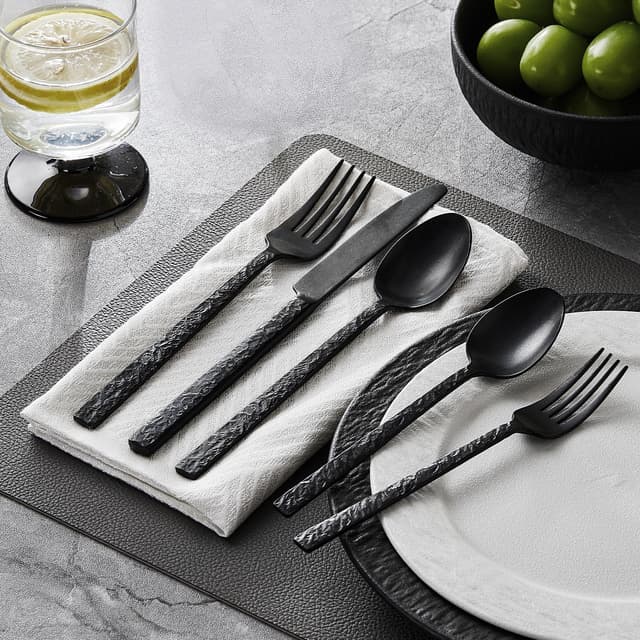 Thumbnail 6 de KINGSTONE 20-Piece Black Hammered Flatware Set 🍽