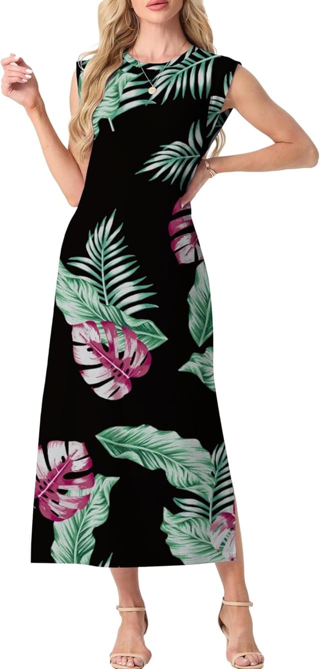 Detalle de GRECERELLE women’s summer maxi dress with split, pockets and floral print