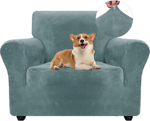 Detalle de Ystyle Copridivano in velluto elasticizzato universale per divano 1 posto con braccioli, antimacchia antiscivolo, grigio-blu