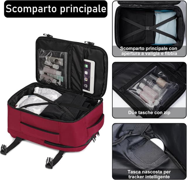 Detalle 2 de ECOHUB Zaino Ryanair 40x20x25 (20 L) in PET riciclato, bagaglio a mano brecciato sotto-sedile