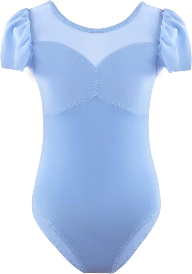 Detalle de Bezioner Ballet Leotards for Girls (2–10 Years) with Puff Sleeves – Dance & Gymnastics Outfit