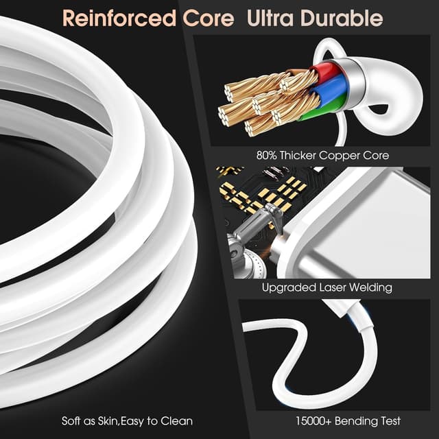 Detalle 2 de 2-Pack 20W USB-C PD Charger with 2m C-to-C Cables for iPhone 17/16/15 & iPad (White)