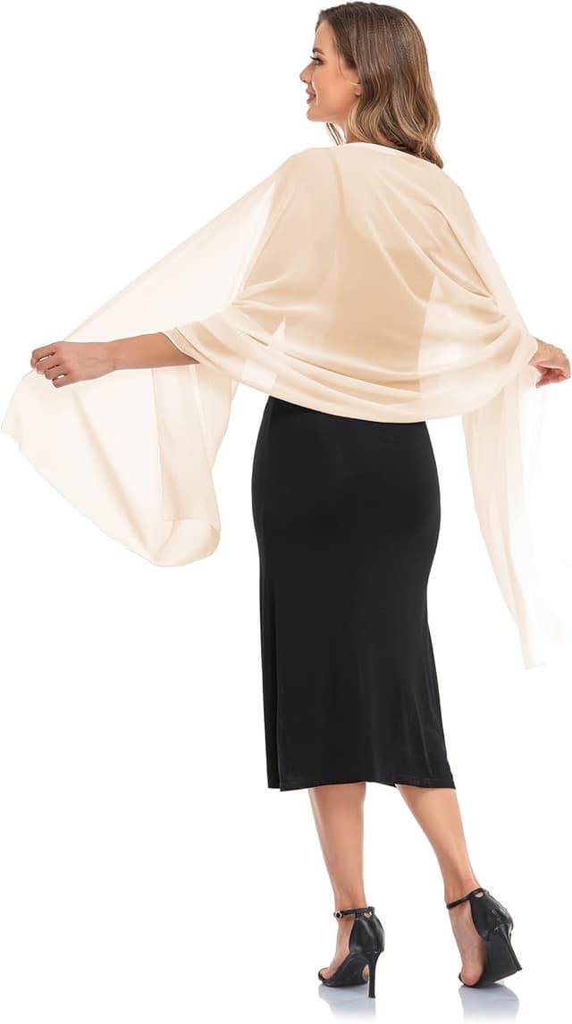 Thumbnail 6 de Pukguro Sheer Chiffon Shawl Wraps for Evening Dresses (Beige)