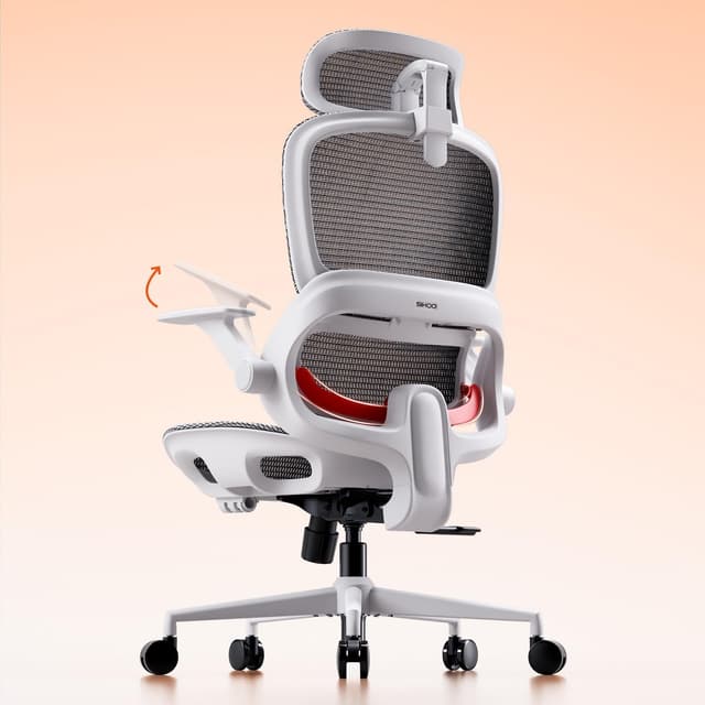 Detalle de SIHOO B100 sedia ergonomica da ufficio con supporto lombare dinamico, poggiatesta e reclinazione 90–135° (bianca, senza poggiapiedi)