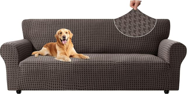 Detalle de YSTELLAA Copridivano 3 posti con braccioli anti-graffio, antiscivolo e antimacchia marrone